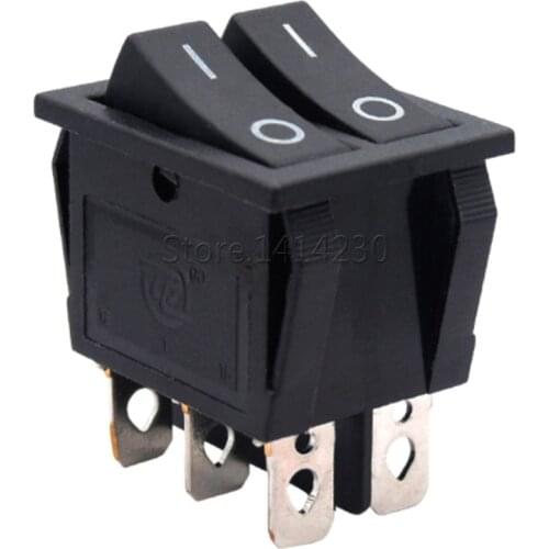 KCD4 25x31mm Big Rocker Switches Black Two-Way Switch 6 Pin 2 Position Multi-knife Single-throw 15A 250V 20A 125VAC AC ON-OFF
