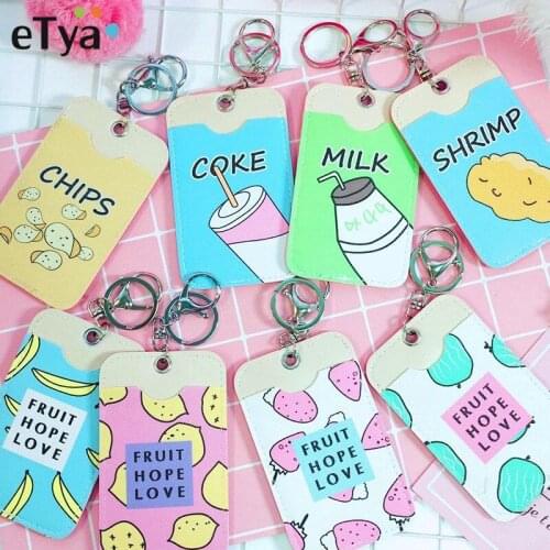 Card Cover with Keyring Chain Summer Fresh Fruit Fashion Card Bags Bank Credit Card Holder Student ID Bus Card Holder Wallet