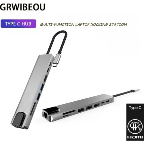 Usb c docking station type c to 4k hdmi rj45 gigabit network usb 3.0 sd & tf pd fast charger hub adapter 8 in 1 docking station