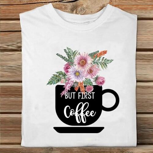 New Women Graphic Clothes Tops Tees Flower Print Female White T-Shirt Fashion Spring Summer Fashion Short Sleeve Lady Tshirt