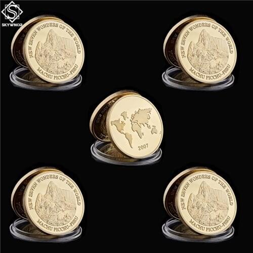 5PCS New Seven Wonders of The World 2007 Peru Cuzco Inca Empire Machu Picchu Collectible Unique Gold Coin