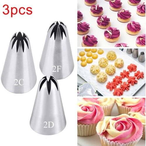 3pcs #2C #2D #2F Cream Decoration Icing Piping Pastry Nozzles Cake Tips Set Cupcake Decorating Tool Bakeware