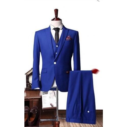 Royal Blue One Button Groom Tuxedos Wedding Suits for Men (Jacket+Pants+vest+tie) Men Suits Groomsman Suits Business Formal Suit