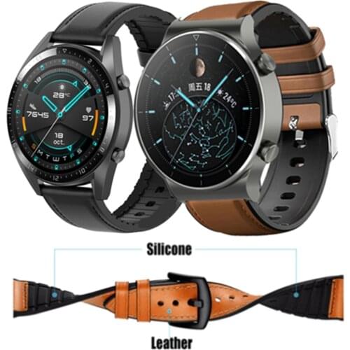 For Huawei Watch GT 2 Pro Leather + Silicone Watchbands 22mm For Amazfit GTR 47mm 42mm Smart Watch Sport Bracelet Accessories
