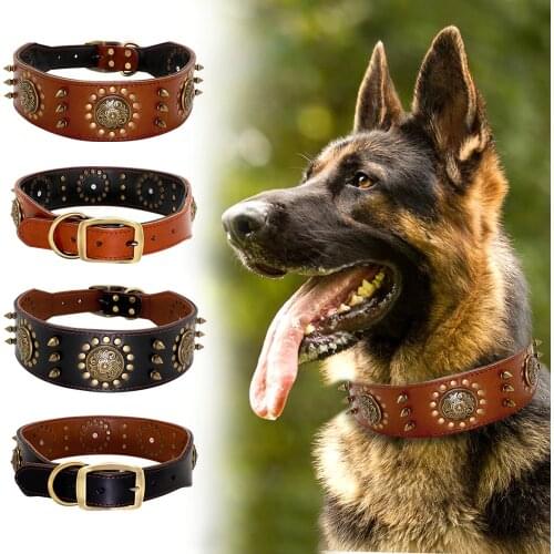 Cool Pet Dog Collar Leather Dog Collars Adjustable Spiked Studded Big Dog Collar For Medium Large Dogs Pitbull Correa Perro