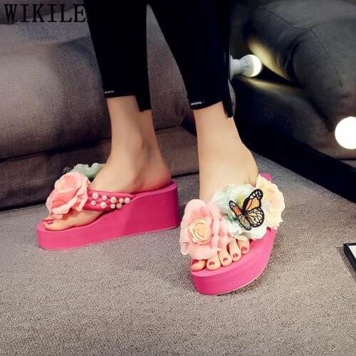 Summer flip flops beach slippers platform shoes fashion ladies slippers and sandals womens slippers outdoor wedge sandals мюли