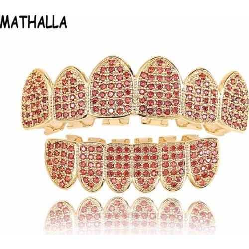 MATHALLA Garnet Red AAA CZ Micro New color Micro Grillz Zircon Grillz Hip - hop Jewelry With Box Grills