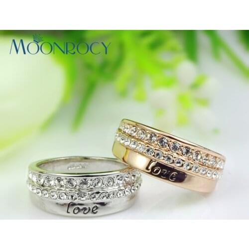 MOONROCY Free Shipping Jewelry Wholesale Rose gold Color Austrian Crystal Ring Fashion ring wedding ring for women