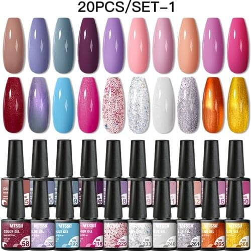 Mtssii 24/20/10Pcs Gel Nail Polish Set 6ml Color Series Gel Glitter Varnish Base Top Coat Soak Off UV Gel Nail Art Hybrid