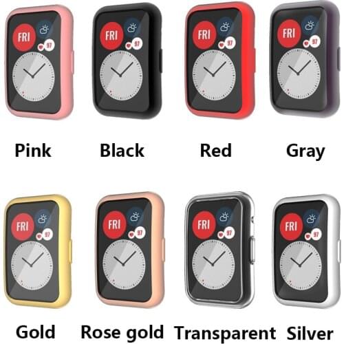 TPU Soft Full Screen Glass Protector Case Shell Edge Frame For Huawei Watch Fit Strap Band Protective Bumper Protective
