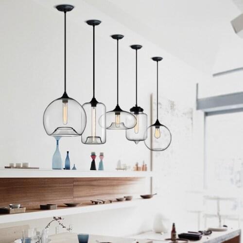 Nordic Simple LED Glass Chandelier Retro Restaurant Bar Cafe Ceiling Lamp Creative Multiple Styles Indoor Lighting