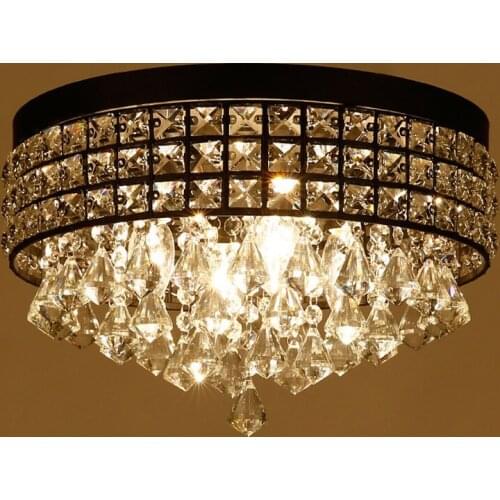 Nordic Vintage Crystal Ceiling Light Creative Round Black Metal Living Room Bedroom Entrance Corridor Balcony Aisle Light CL165