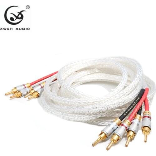 One pair XSSH HIFI Speaker Cable Hi-end DIY Amplifier Gold Rhodium Plated Banana Plug Core Cord Wire