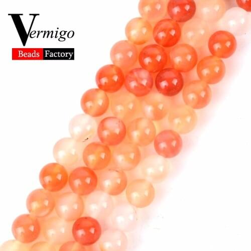 Wholesale Natural Gem Stone Beads Orange Red Agates Round Loose Beads For Jewelry Making 4-12mm Pick Size Diy Bracelet 15"