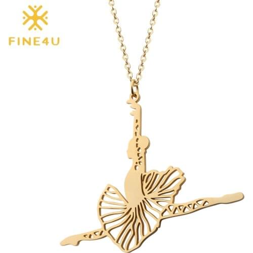 FINE4U N381 Stainless Steel Dancing Ballerina Dancer Ballet Dance Pendant Necklace For Women Recital Jewelry Gifts