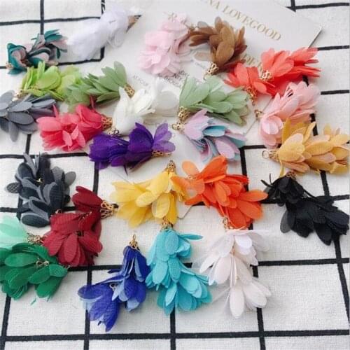 10pcs/lot new multi layers fabric flower tassel for diy craft long tassel charms with gold rings accessories jewelry findings