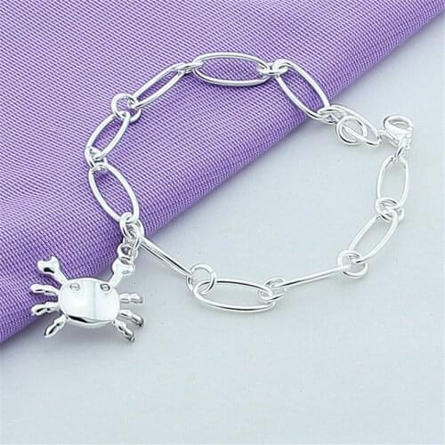 925 Silver Plated Delicate Crab Pendant Paper Clip Bracelet For Women Fashion Charm Wedding Engagement Party Jewelry Gift