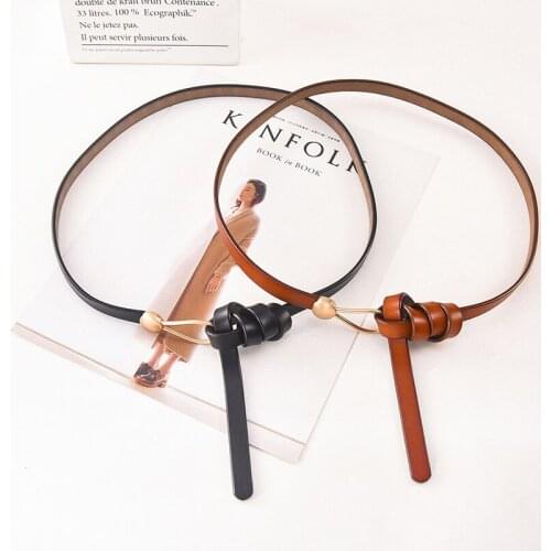 Women Belts Thin Golden Buckle Genuine Leather Strap For Dress Trousers Casual Black Ladies Female Designer Waistband