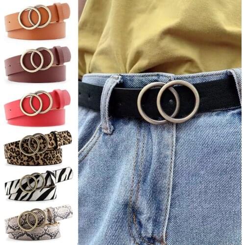 Fashion Women Belts Soft Faux Leather Double Ring Buckle Waistband Vintage Decorative Casual Tighten All-Match Long Ladies Belt