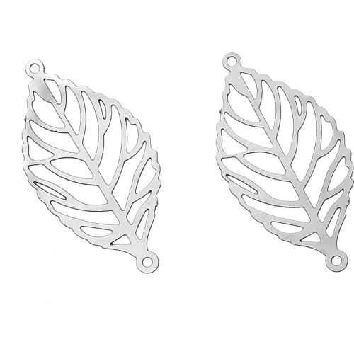 DoreenBeads Stainless Steel Connectors Filigree Jewelry Findings Leaf Silver Color 30 x 15mm, Hole: 1mm 1 Piece