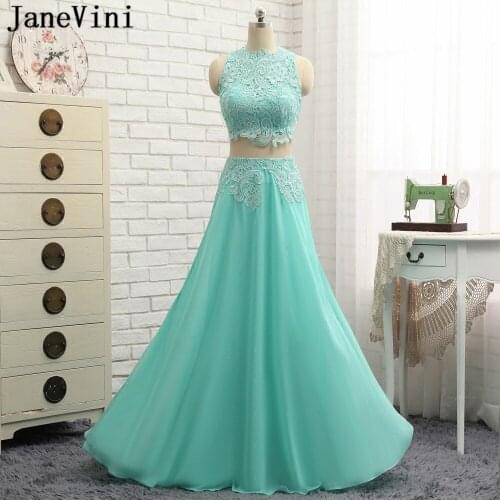 JaneVini Two Pieces Dress Chiffon Plus Size Mother of Bride Dresses A Line High Neck Lace Mint Green Evening Gowns For Weddings