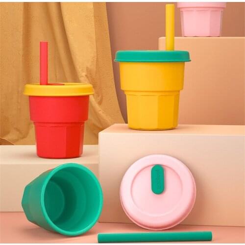 Silicone Straw Baby Drinking Cup Kids Milk Cups BPA Free Detachable Heat-Resistant Childrens Soft Straw Cups Baby Water Cup