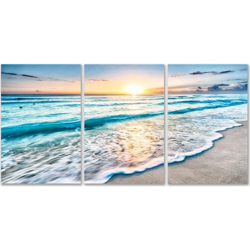 Nordic Modern Minimalist Seaside Sunrise Sun Beach Blue Sea Landscape Triple Decorative Painting Frameless