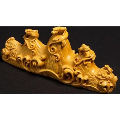 Chinese style pixiu statues animals lucky pen holder crafts study ornaments solid wood creative mountain statue