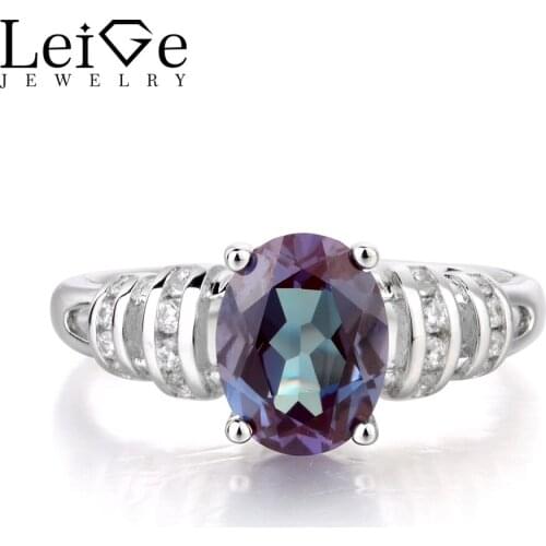 Leige Jewelry Anniversary Ring Alexandrite Ring Oval Cut Gemstone Solid 925 Sterling Silver June Birthstone Rings for Women