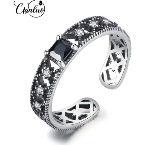 WANLUO Geometric Authentic 925 Sterling Silver Rings For Women Hollow Design Zircons Fashion Ring Jewelry Factory Directly Sale