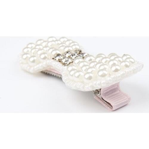 2pcs/lot Fashion Newborn Girls Headwear Pearl Bowknot with Drill Hair Clips for Woman Festival Decoration Photography Props