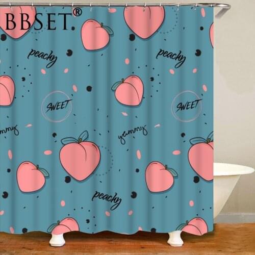Summer Fruit Shower Curtain Red Peach on Blue Background Pattern Waterproof Multi-size Douchegordijn Bathroom Decor with Hooks
