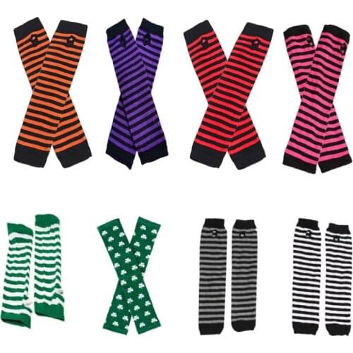 Women Long Fingerless Gloves Fashion Striped Elbow Gloves 2021 Warmer Knit Mittens Work Gloves