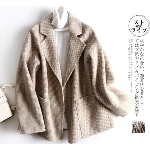 Teenagers winter short wool coat with pockets 2020 new plus size lapel collar cardigan cashmere blend jacket for women