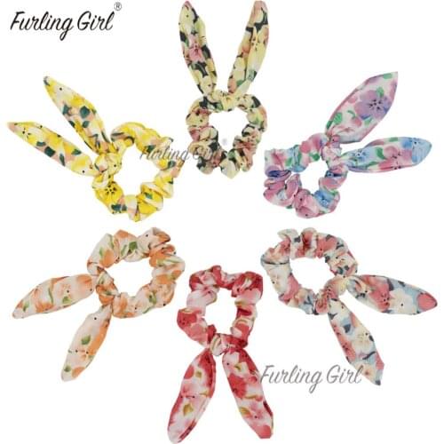 Furling Girl 1 PC Sakura Flower Chiffon Flower Elastic Hair Bands Bunny Ears Cherry Blossom Fabric Hair TiesPonytail Holder