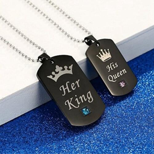 2PCS Couple Necklace Decorative Pendant Necklace Charm Necklace His Queen Her King Women Men Girl Friend Boy Friend Gifts