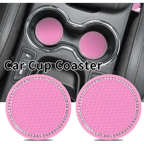 2pcs Universal Car Bling Cup Holder,Insert Coaster Car Interior Accessories 2.75In Anti-slip Pad Mat Silica Crystal Car Coaster