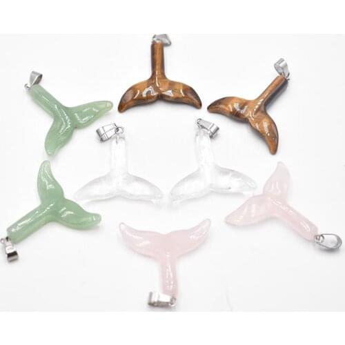 2021 Fashion natural tiger eye stone carving fish tail pendants & necklaces charms jewelry 4pcs/lot Wholesale free shipping