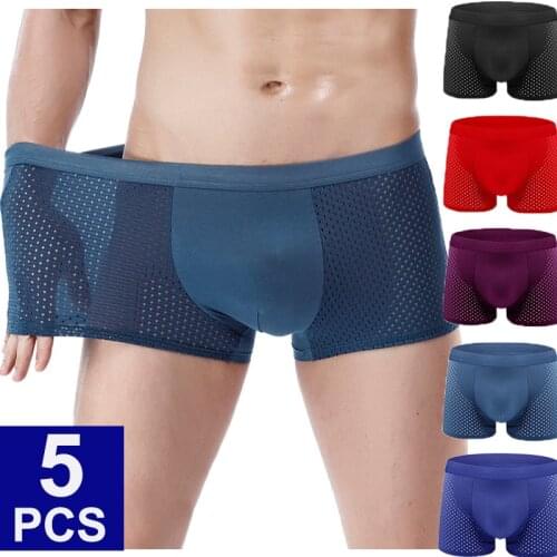 5Pcs/lot Breathable Mesh Underwear Men Sexy Underwear Boxer Men Shorts Panties Boxershorts Boxer Para Hombre Underpants Gay Slip