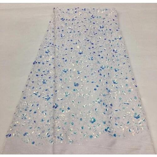 5yards/pc) White African velvet lace fabric with beautiful colorful sequins embroidery simple and elegant for party FSS233