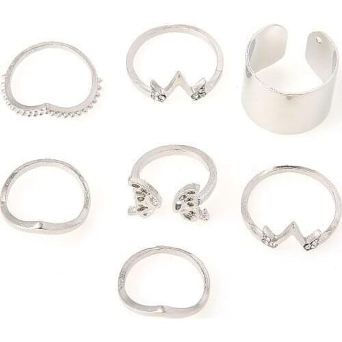 7Pcs/Set Boho Butterfly Crystal Rings Set Simple Silver Color Finger Knuckle Ring Women Men Birthday Party Jewelry 2020 Trend