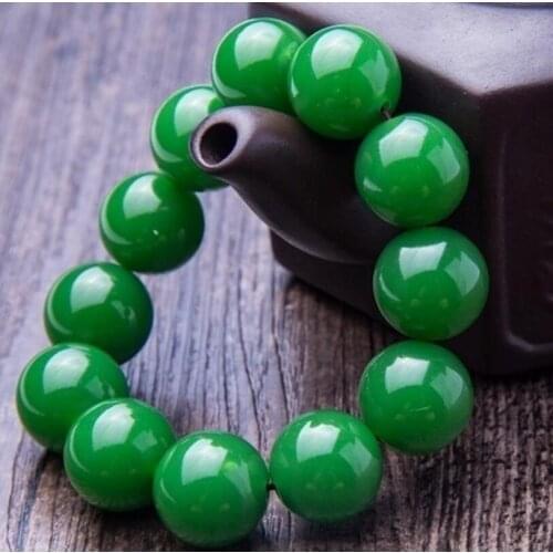Free shipping Hetian Jade Bracelet Mens spinach green bead 18mm domineering Hetian jade bracelet hand on special offer