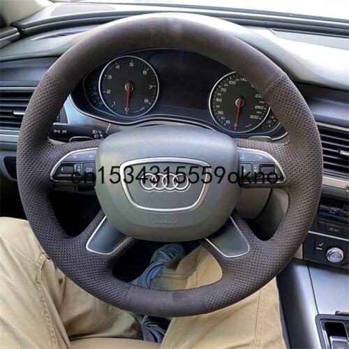 For Audi A6 A4 A3 A1 A5 A7 Q3 Q5 Q7 A4 TTS Black Suede DIY Hand Sewn Steering Wheel Cover