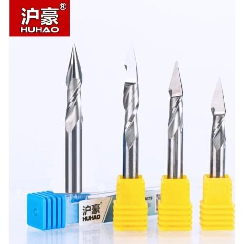 HUHAO 5pcs/lot CNC Router Bit 6mm 2 Flute Spiral Pyramid Engraving Bits For Wood Carving Cutter Degree 30 for 2D 3D Sculpture