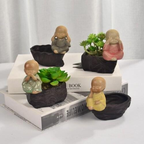 Creative Ceramics Little Monk Hydroponics Flower Pots Garden Planters Succulent Pots Plantpot Tea Table Desktop Ornaments Pot