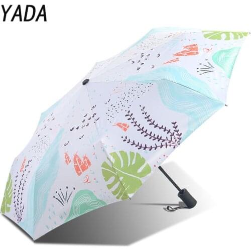 YADA Fashion Plant Pattern Umbrella For Women Girl UV Rainproof Folding Automatic Umbrella Parasol Rain Sun Umbrellas YS200071