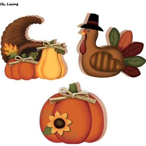 Home Indoor Desktop Decoration Thanksgiving Pumpkin Turkey Scene Layout Wooden Desktop Ornaments Creative Model Home Decor