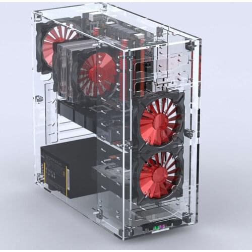 2018 Newest Desktops Acrylic All Transparent Vertical Micro/ATX Computer Cases Towers Plexiglass USB3.0/ Audio Hands-on assembly