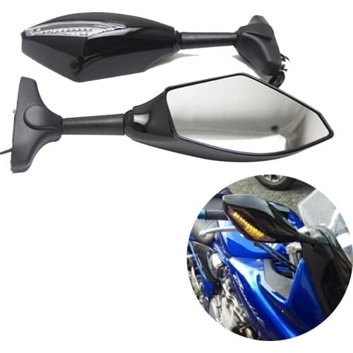 Pair Motorcycle LED Rear View Side Mirror Turn Signal Light Lamp Aluminum Rod Universal Accessories