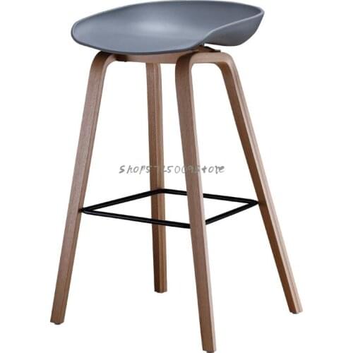 Nordic Simple Bar Chair Modern Creative Household Solid Wood Foot Bar Stool Designer High Foot Stool Front Desk Bar Chair